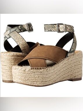 Dolce Vita Espadrille Wedge Sandals with Snake-Print Ankle Strap